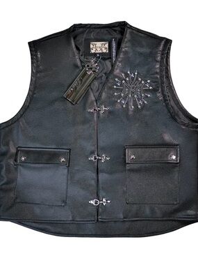 WATSON UNITED WE STAND BLACK LEATHER MOTO VEST